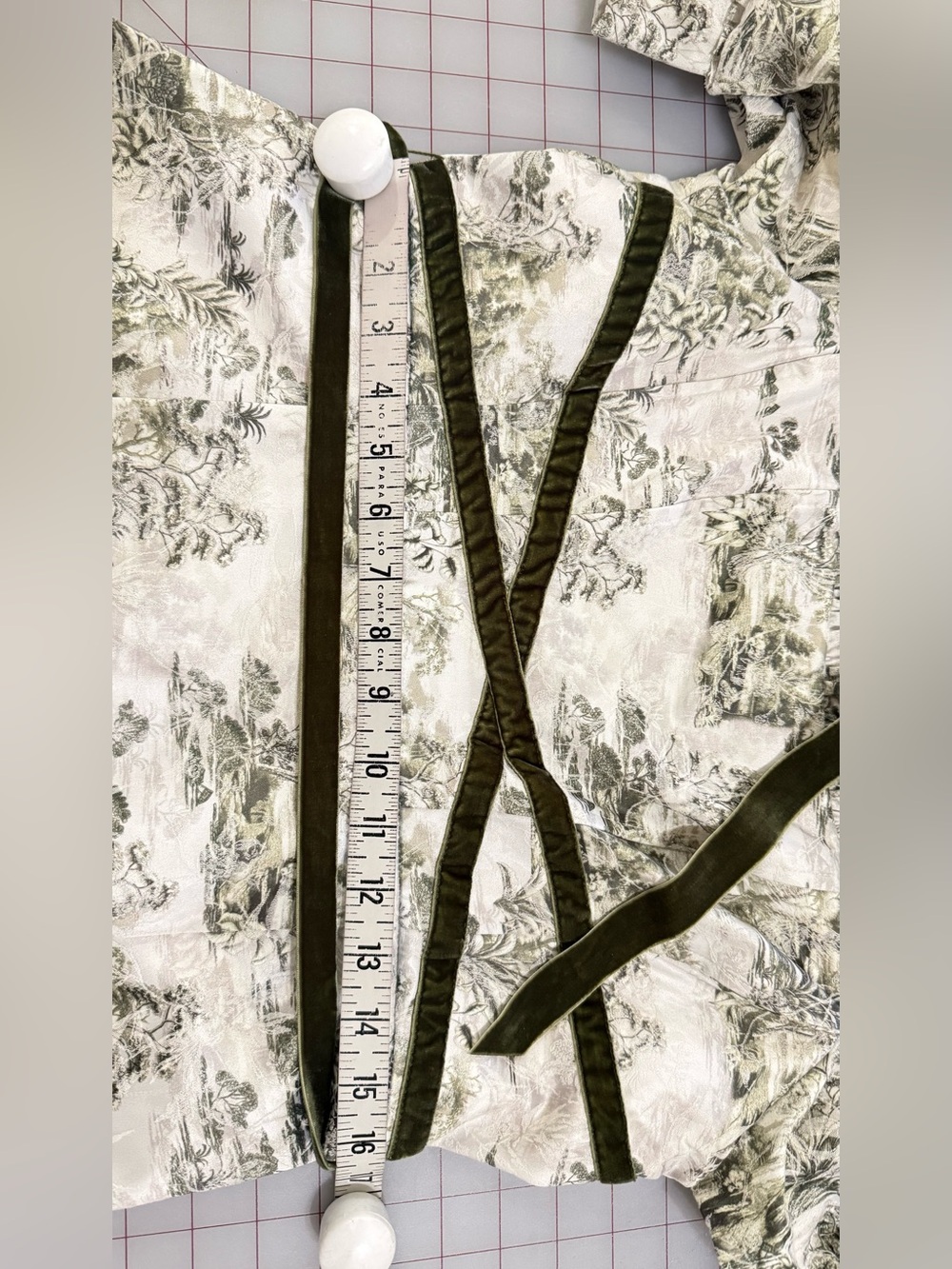 ANTONIO MELANI Ivory Toile High-Low Maxi Dress with Olive Sash - Picture 2 of 6